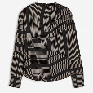 H&M Twill Blouse Top - Black/Patterned